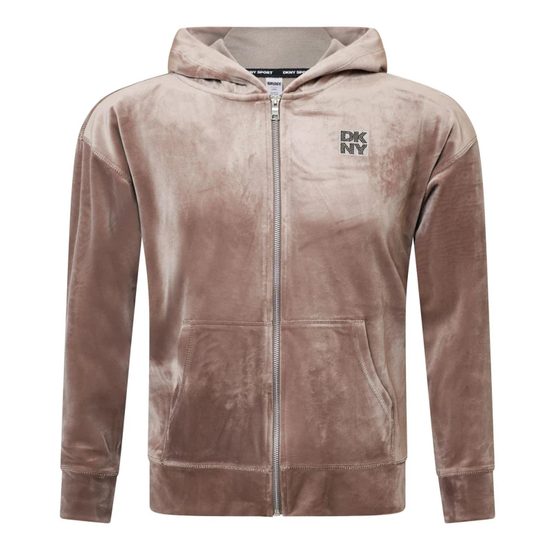 Image of DKNY 2-Tone Rhinestone Logo Full-Zip Hoodie Taupe female XL