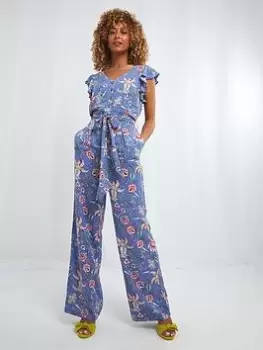 Joe Browns Garden Florals And Frills Jumpsuit -blue, Blue, Size 8, Women