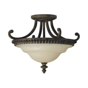 Image of 2 Light Ceiling Semi Flush Light Walnut, E27