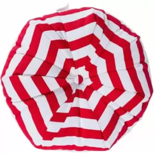 Image of Red and White Stripe Pleated Round Floor Cushion - Red - Homescapes