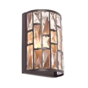 image of Wall Light Dark Bronze Paint & Clear Crystal 40W E14 candle Dimmable