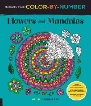 Image of brilliantly vivid color by number flowers and mandalas guided coloring for