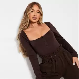Image of I Saw It First Rib Button Front Bodysuit - Brown