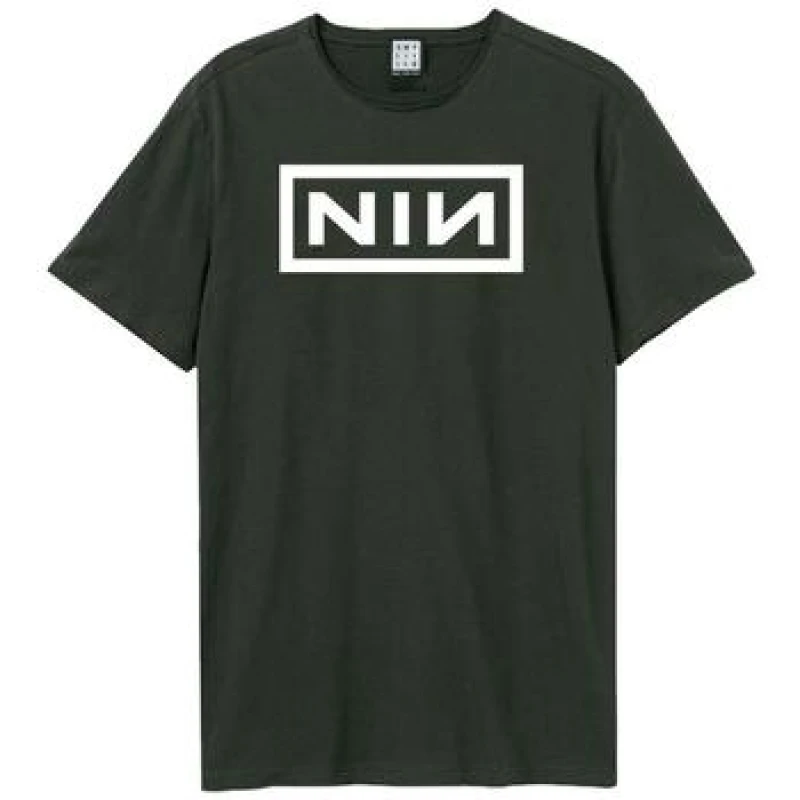 Image of Amplified Mens One Colour NIN Logo T-Shirt in Charcoal Size: XS Charcoal Male XS