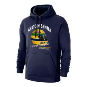 image of Ayrton Senna Helmet footer with hood, dark blue