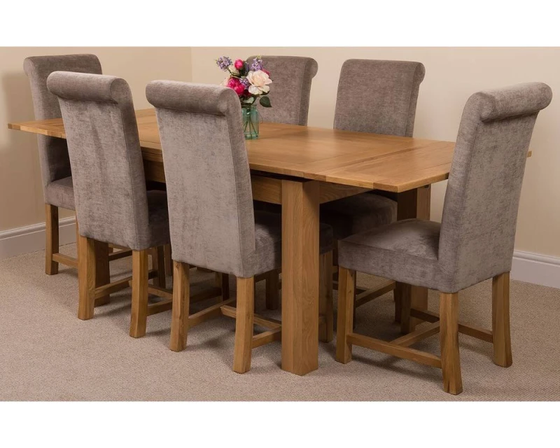 Image of Thats Furniture Richmond 140-220cm Oak Extending Dining Table + 6 Washington Fabric Chairs in Grey Grey Unisex