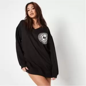 image of Missguided Petite V Neck MG Health Club Graphic Print Sweatshirt - Black