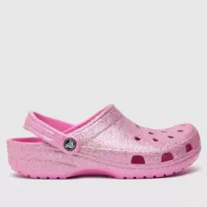 image of Crocs Pale Pink Classic Glitter Clog Sandals