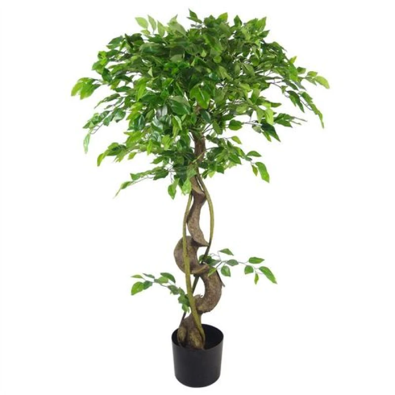 Image of N/A 120cm Twisted Trunk Artificial Japanese Fruticosa Style Ficus Tree Gold Planter