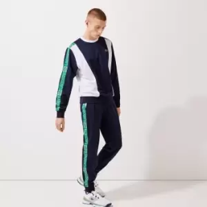 Image of Mens Lacoste SPORT Branded Bands Tracksuit Trousers Size 3 - S Navy Blue / White / Green