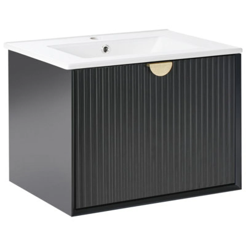 Image of Beliani Wall Mounted Vanity Unit With Basin Bonaire 60 Cm Black