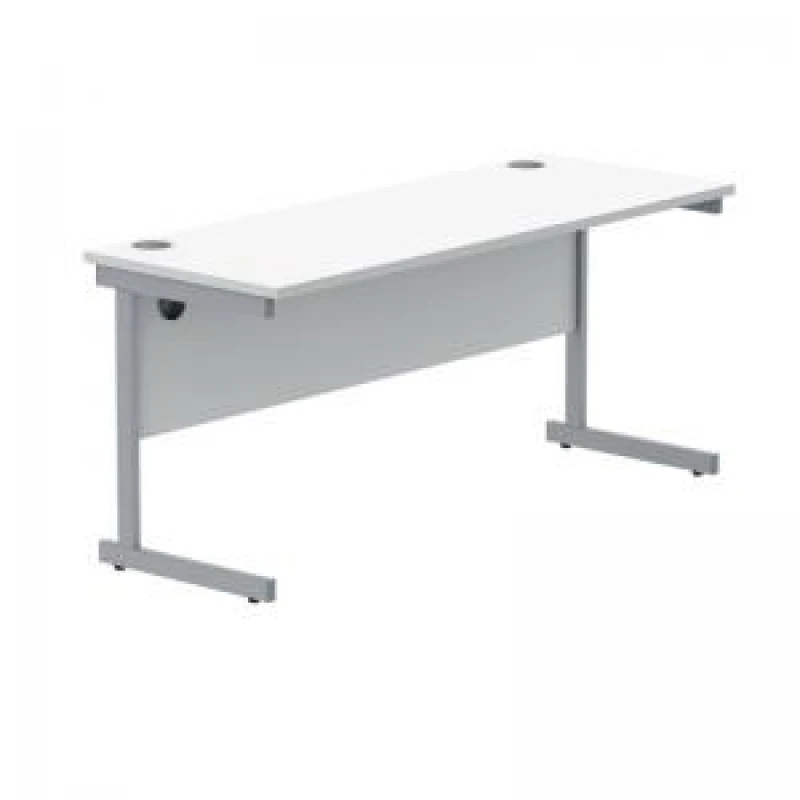 Image of Polaris Rectangular Single Upright Cantilever Desk 1600x600x730mm Arctic White/Silver KF821800