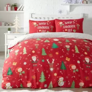 image of Bedlam - Christmas Elf & Santa Easy Care Reversible Duvet Cover Set, Multi, Single