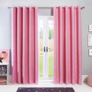 image of Dreamscene Star Printed Eyelet Blackout Pair Curtains Blush Pink - 46" X 72"