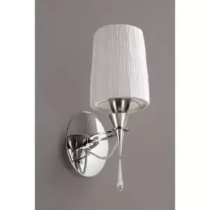 Image of Lucca wall light with switch 1 Bulb E27, polished chrome with white lampshade & transparent crystal