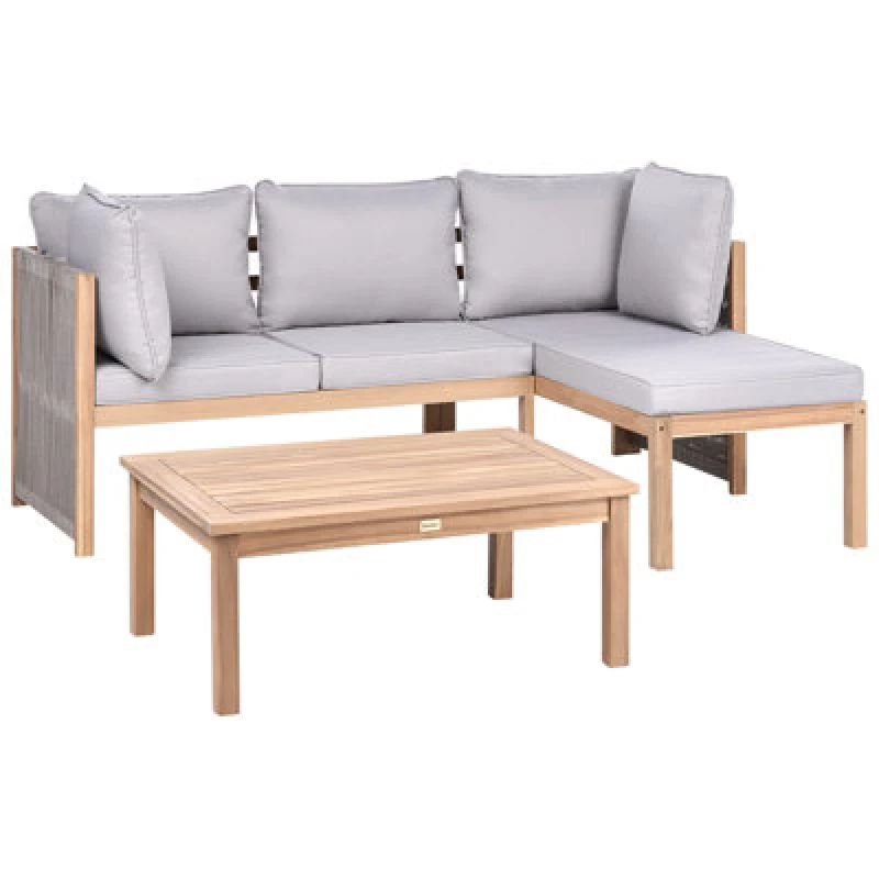 Image of Beliani Garden Corner Sofa With Table 3 Seater Arabba Left Hand Certified Acacia Wood Grey