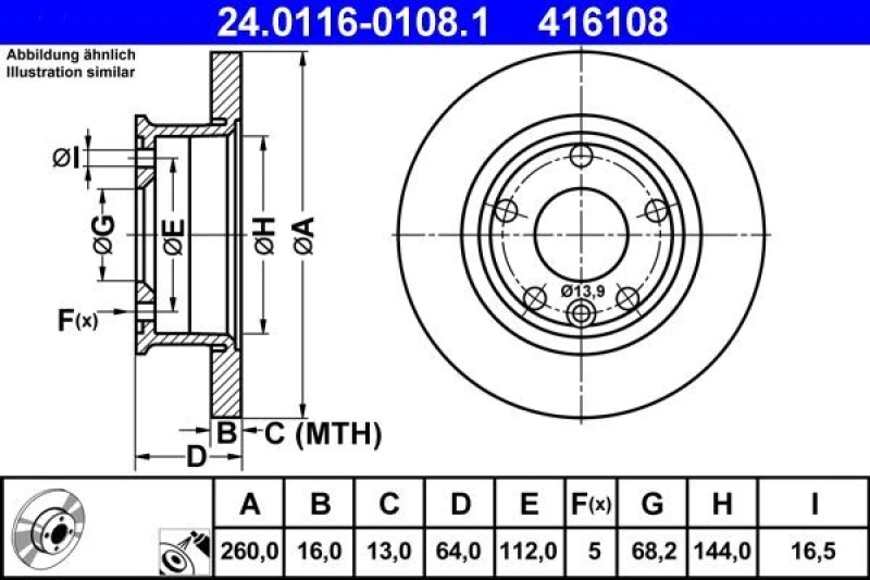 Image of ATE 24.0116-0108.1 Brake disc solid, Coated Brake Disc (82)