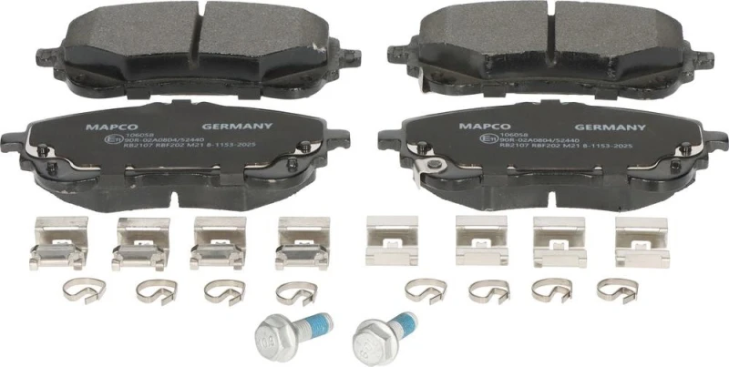 Image of MAPCO 106058 Brake pad set Front Axle, with acoustic wear warning, with accessories, with brake caliper screws Brake Pad Set,disc brake (402)