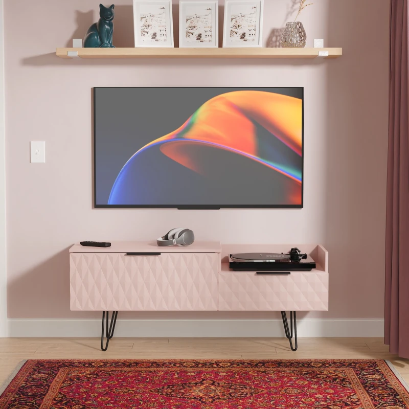 Image of Ready Assembled 2 U Islay 2 Drawer Coffee TV Unit (Ready Assembled) in Dusty Pink Dusty Pink Unisex