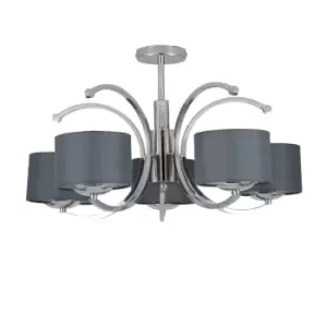 image of Silver Metal Five Curved Arm Semi Flush Pendant