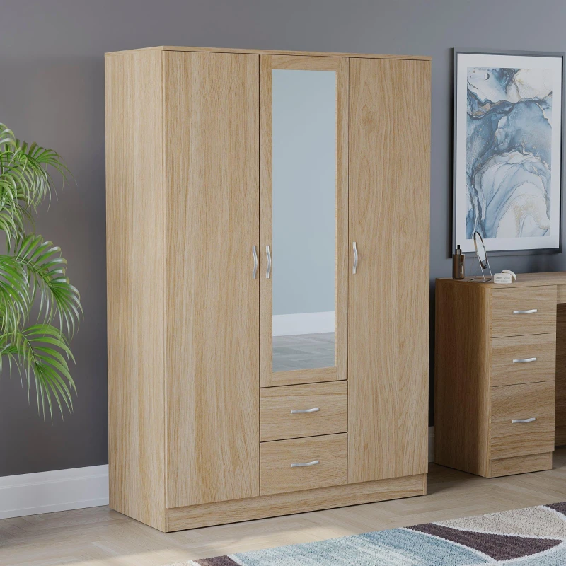 Image of Lassic Vida Designs Riano 3 Door 2 Drawer Mirror Wardrobe Pine unisex 3+2