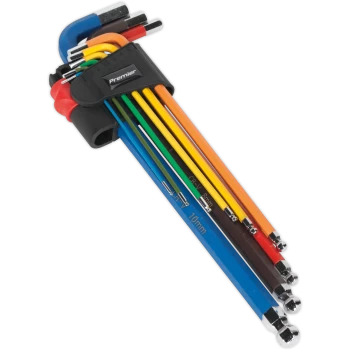 Image of Sealey AK7191 9 Piece Colour Extra Long Ball End Hexagon Allen Key Set Metric