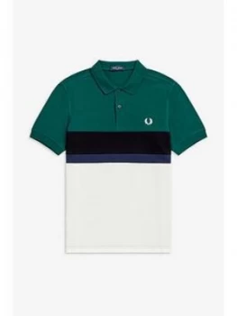 image of Fred Perry Colourblock Polo Shirt, Teal Size M Men