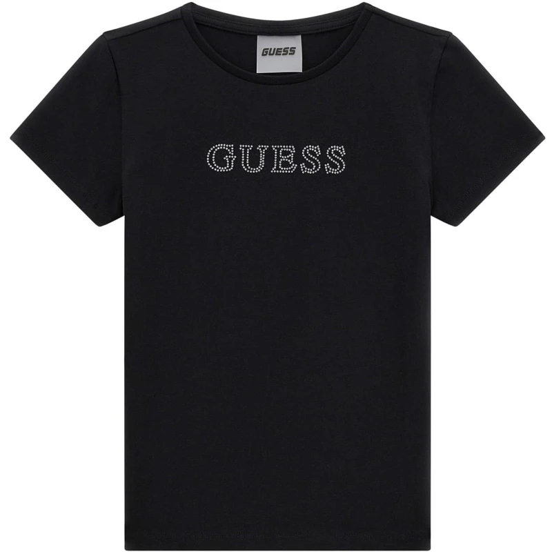 Image of Guess Kids Front Rhinestones Logo T-Shirt 14868370 Black