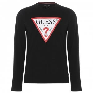 image of Guess Long Sleeve Original T Shirt - Jet Black JBLK