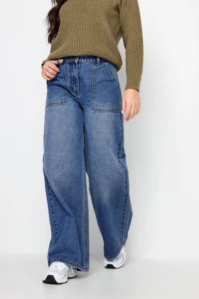 image of Petite Washed Wide Leg Jeans