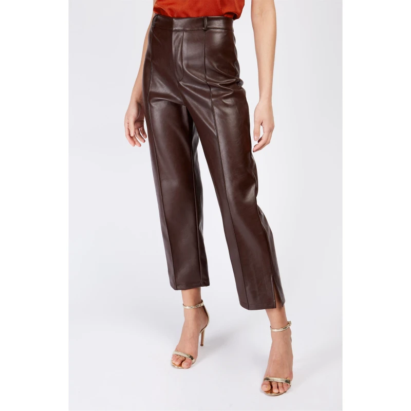 Image of Little Mistress Womens Leather/PU Leather Trousers Dark Oak female 10 (S)