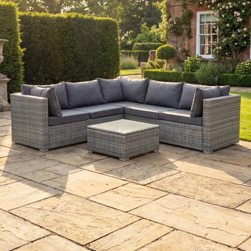 Image of Artemis Home Oliena 5 Seat Modular Rattan L-Shaped Corner Garden Furniture in Grey Grey Unisex