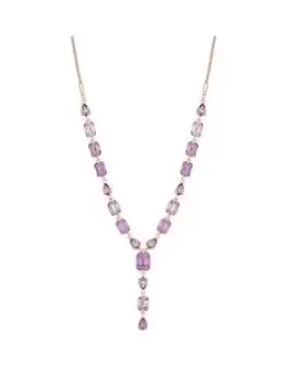 Image of Mood Rose Gold Iris And Light Amethyst Open Mixed Stone Y Drop Necklace, Rose Gold, Women