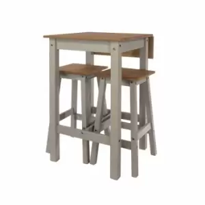 image of Linea Drop Leaf Breakfast Table And 2 High Stools Set Grey