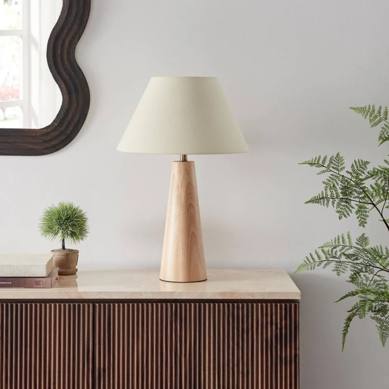 Image of FurnitureboxUK Connie Wood Tapered Table Lamp in Light Brown Light Brown Unisex