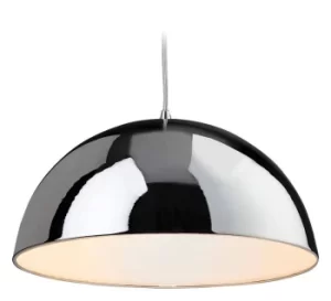 image of Bistro 1 Light Dome Ceiling Pendant Chrome, White Inside, E27