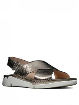 image of Clarks Tri Alexia Leather Flat Sandal - Stone