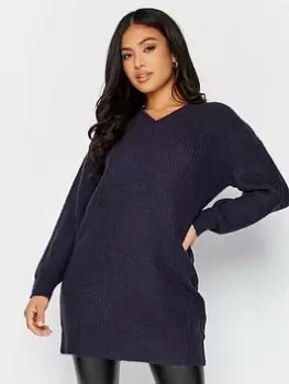 Image of PixieGirl Petite V Neck Knitted Jumper, Blue, Size 12-14, Women