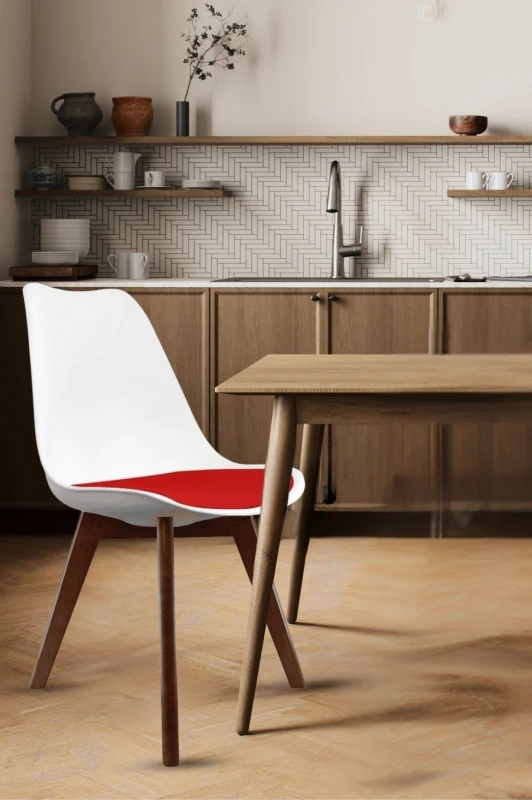 Image of Fusion Living Soho Plastic Dining Chair With Squared Dark Wood Legs White & Red, Red FL1844