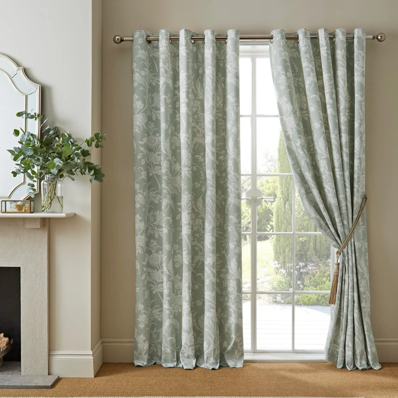 Image of Laura Ashley Lloyd Ready Made Eyelet Curtains Sage