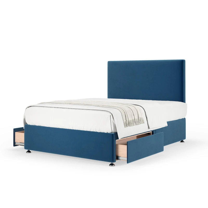 Image of Bedmaster Bedmaster Plush Velvet 2 Drawer Divan Base And Plain Headboard in Blue Size: Super King Blue Super King Unisex 7867871326980