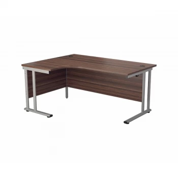 image of Start LH Crescent Cantilever Workstation - Dark Walnut Top and Silver Legs