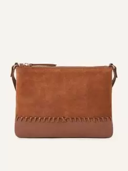 Image of Accessorize Leather Stitch Detail Cross-Body Bag, Brown, Women