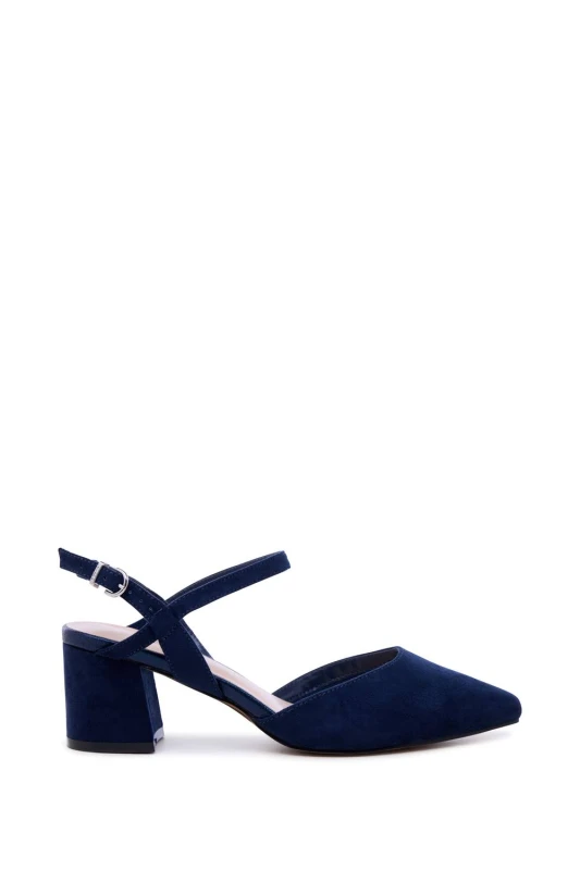 Image of Paradox London Womens Gloriette' Wide Fit Block Heel Court Shoes in Navy Size: 8E Navy Female 8E