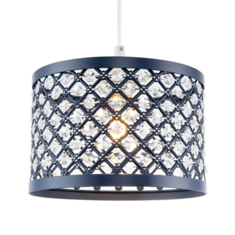 Image of Happy Homewares Modern Ornate Navy Blue Metal Pendant Shade With Clear Acrylic Beads
