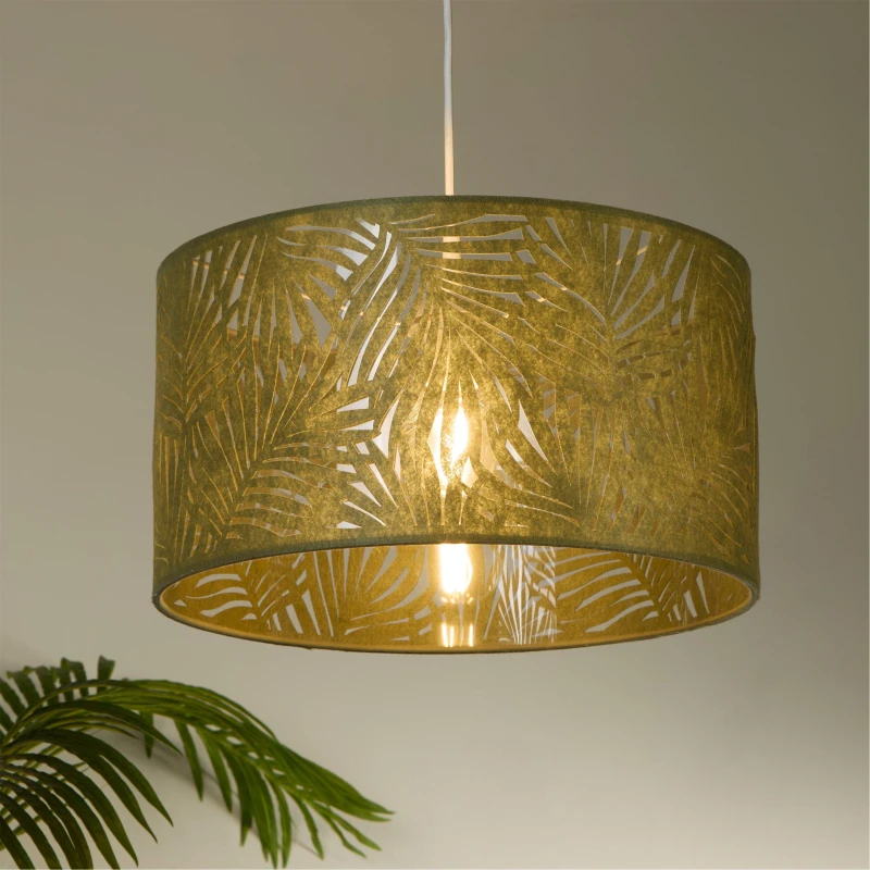 Image of Searchlight Textured Leaf Pattern Pendant Shade 40cm Green - Searchlight Green MP37901