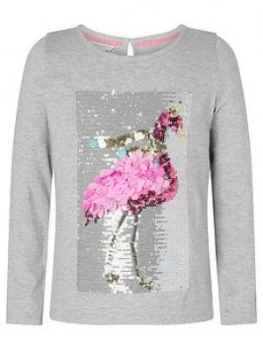 Monsoon Girls Christmas Flamingo Top - Grey, Size Age: 11-12 Years, Women