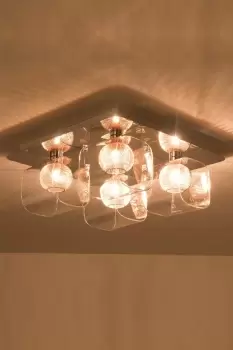 Image of Polished Chrome Ceiling Light Decorative Inner mesh in Copper with glass Shades