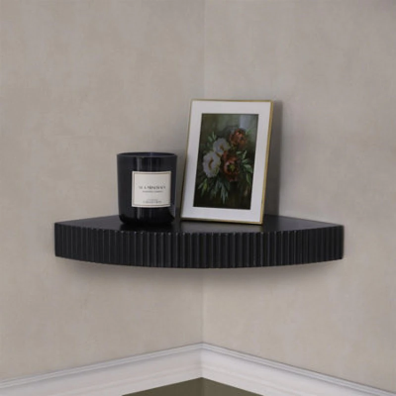 Image of OHS OHS Ribbed Corner Shelf Wall Mounted Storage Space Saving Modern in Black One Size Unisex 5027434230051