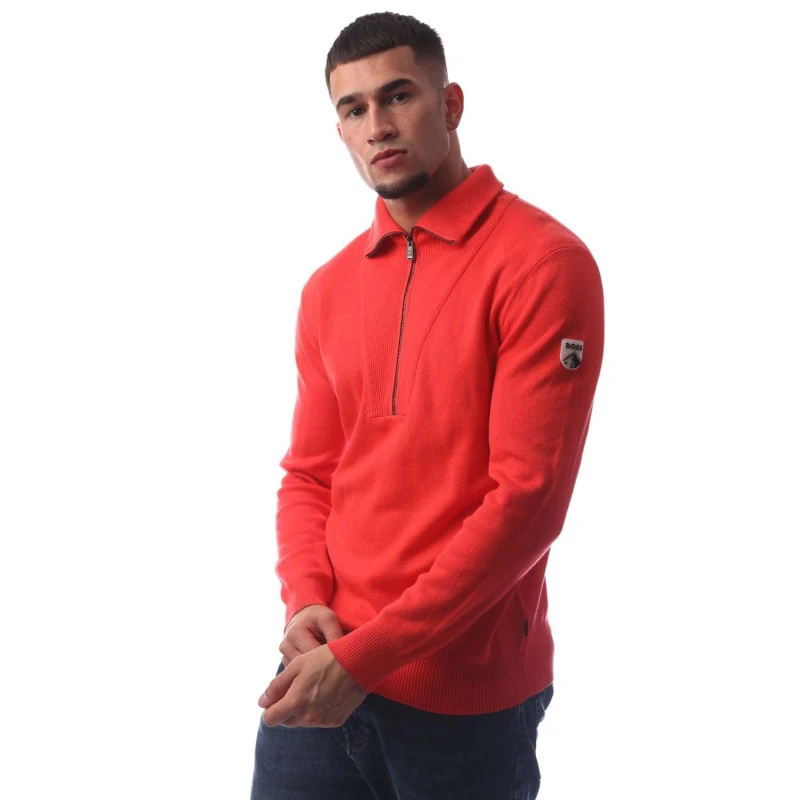 Image of Boss Mens Lantonio 1/4 Zip Fleece Red male S